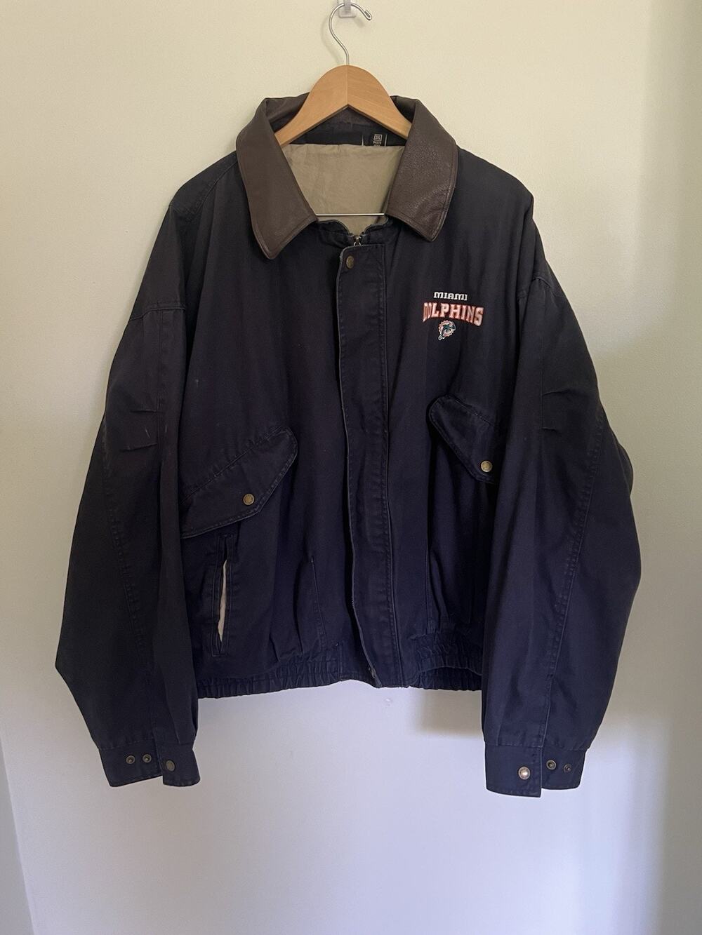 Vtg Dunbrooke Distinctive Images 3XL Canvas Trucker Jacket Miami Dolphins